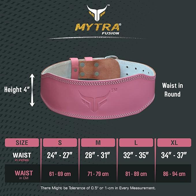 Mytra Fusion Weight Lifting Belt Women Gym Belt 7MM Thick 4" wide 100% Real