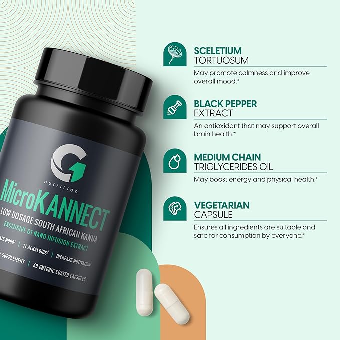 Micro Kannect Capsules with 3% Kanna Alkaloid| Elevates Mood, Boosts Energy Levels, Enhances Mental Clarity | Sceletium Tortuosum Daily Supplements for Men & Women 60 Servings