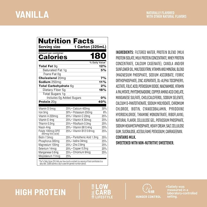SlimFast Protein Shake, Vanilla- 20g Protein, Meal Replacement Shake Ready to Drink, High Protein with Low Carb and Low Sugar, 24 Vitamins and Minerals, 12 Count (Pack of 1) (Packaging May Vary)