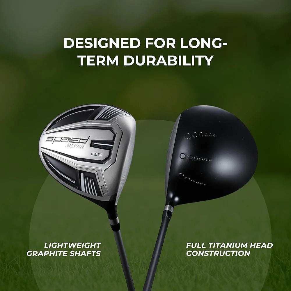 Speed Titanium Driver Golf Club, 10°, 11.5°, 12.5° Loft , Ultra Lightweight Graphite Shaft, Oversized Sweet Spot, Aerodynamic Design, USGA Conforming Mens Golf Driver + Deluxe Headcover