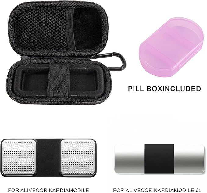 Kardia Mobile Case for Heart Monitor EKG,Portable Travel Protective Holder Organizer for AliveCor KardiaMobile 6L(Includes Pill Box and Carabiner Clip)