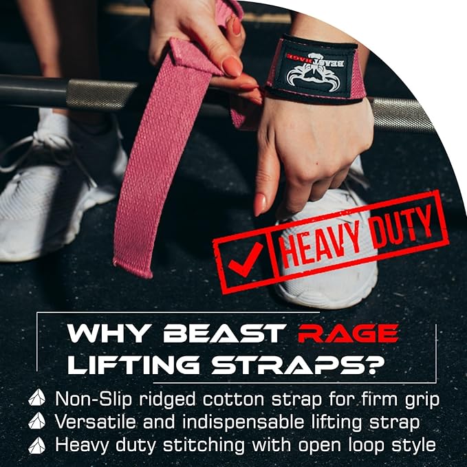 BEAST RAGE Lifting Straps for Weightlifting, Weight Lifting Straps Gym Power Workouts Lifting Wrist Straps Padded Cotton Men Women Support Lifters Deadlift Straps Hard Pull Exercise Straps