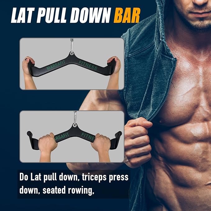 Home Gym Fitness Rowing T-bar V-bar Pulley Cable Machine Attachments, Bicep Curl Tricep Lat pulldown Bar Back Strength Training Handle Grips Lat Pull Down Bar Press Down Exercises