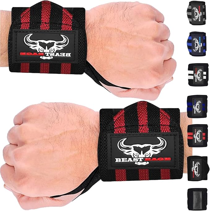 BEAST RAGE Wrist Wraps for Weightlifting - Adjustable Lifting Straps With Thumb Loop for Enhanced Gym Support, Powerlifting, Bodybuilding and Workout