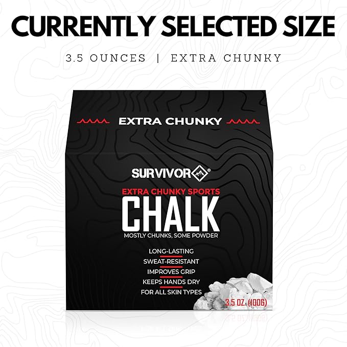 SURVIVOR Gym Chalk - Climbing Chalk, Lifting Chalk, Gymnastics Chalk - Pure Magnesium Carbonate Hand Chalk Powder, Weightlifting Chalk Gym - Rock Climbing Chalk for Weights