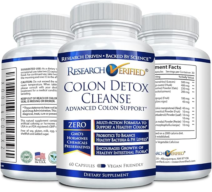 Research Verified Colon Detox Cleanse - #1 Colon Cleansing & Detox Treatment - 100% Natural w/Probiotics & 19 Tested Ingredients - 100% Money Back - 1 Bottle Supply