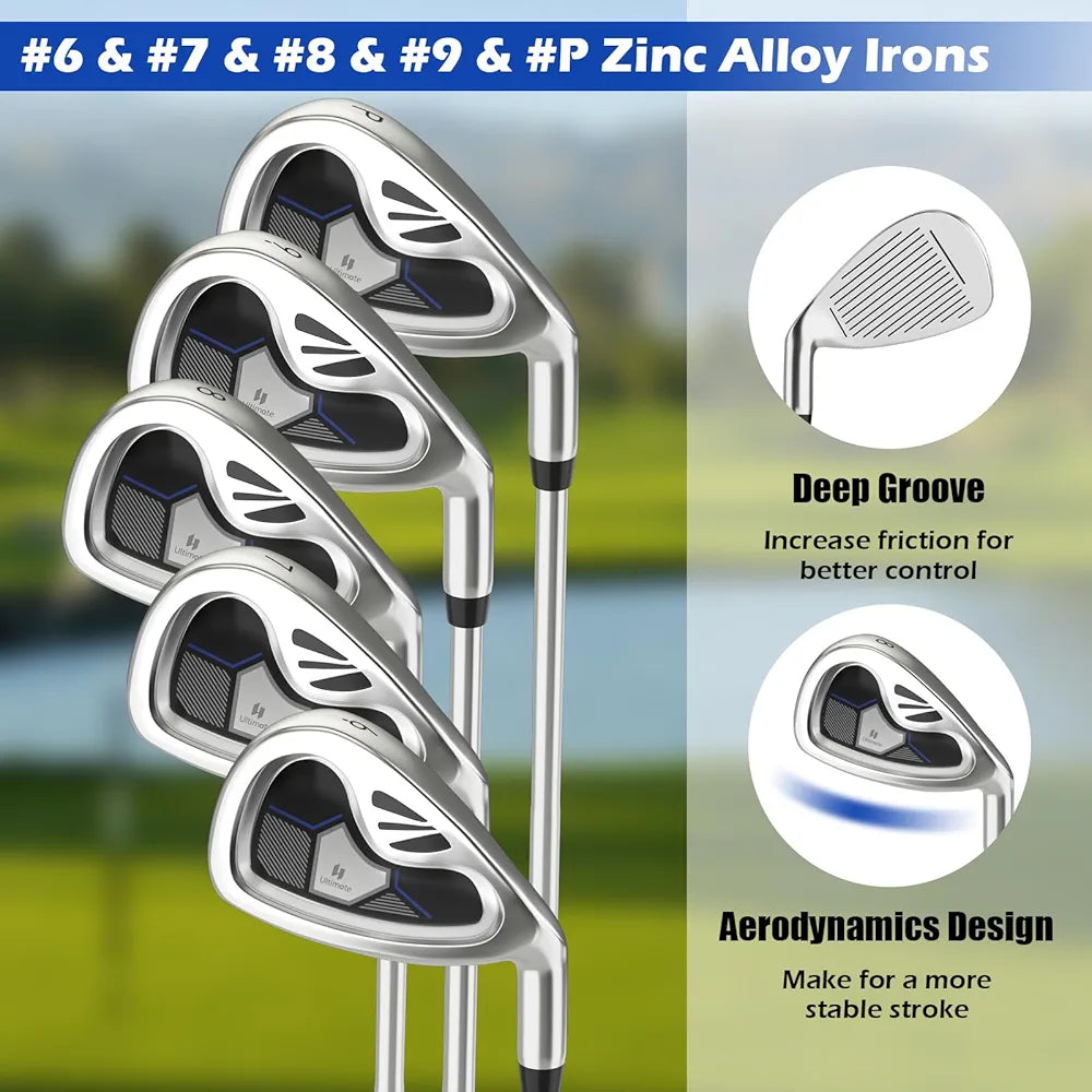 Tangkula 9/10 Pieces Men's Complete Golf Clubs Set Right Hand, Includes 460cc Alloy #1 Driver & #3 Fairway Wood & #4 Hybrid & #6/#7/#8/#9/#P Irons & Putter, Golf Club Set