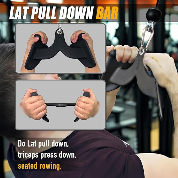 Home Gym Fitness Rowing T-bar V-bar Pulley Cable Machine Attachments, Bicep Curl Tricep Lat pulldown Bar Back Strength Training Handle Grips Lat Pull Down Bar Press Down Exercises
