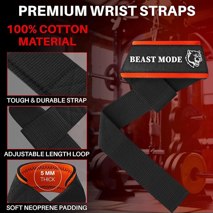 TECEUM Wrist Lifting Straps with Neoprene Padding Support β Heavy Duty Wrist Workout Straps For Men and Women β Ideal for Powerlifting, Strength Training, Bodybuilding