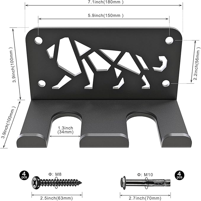Kipika Versatile Wall Mounted Barbell Holder with Hooks Storage Rack for Barbell Bars Holds Under 33mm Bar Size and Fitness Accessories Space-Efficient Gym Organization for Home & Commercial Use
