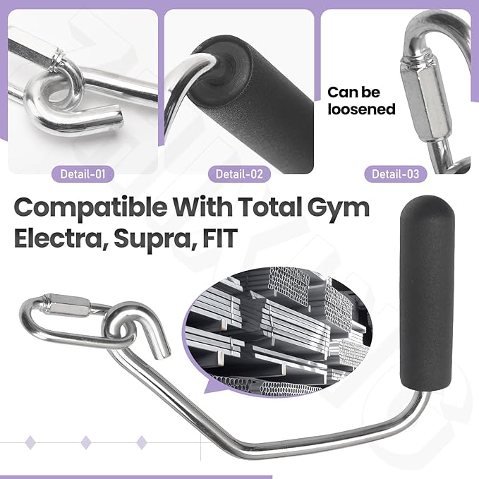 Open Ended Chrome Grip Handles for Tot-al Gym Home Workout Machines 2000, 2200, 2500, 3000, 3000XL, XL, XLS - Total Gym Accessories Compatible with Supra, Electra, FIT, Black