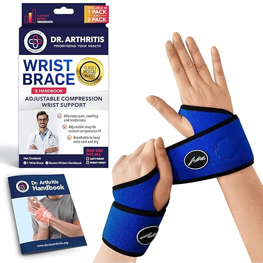 Doctor Developed Wrist Brace - Wrist wrap for Carpal Tunnel Arthritis,Tendonitis, Hand Support - Ideal for Fitness, Weightlifting - Handbook included (Blue, 2 Pack)