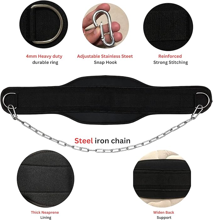 Dip Belt For Weightlifting - 37'' Chain Pull 550lbs Weight
