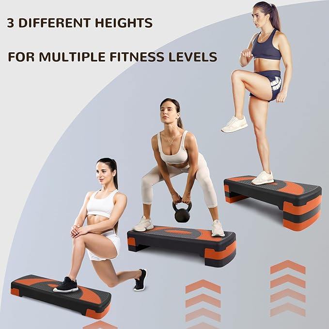 Step Aerobic Platform, Exercise Step with 5 levels Adjustable Height, 4 Stackable Risers, Fitness Training Workout Stepper for Home Gym, Cardio Strength, Multiple Options