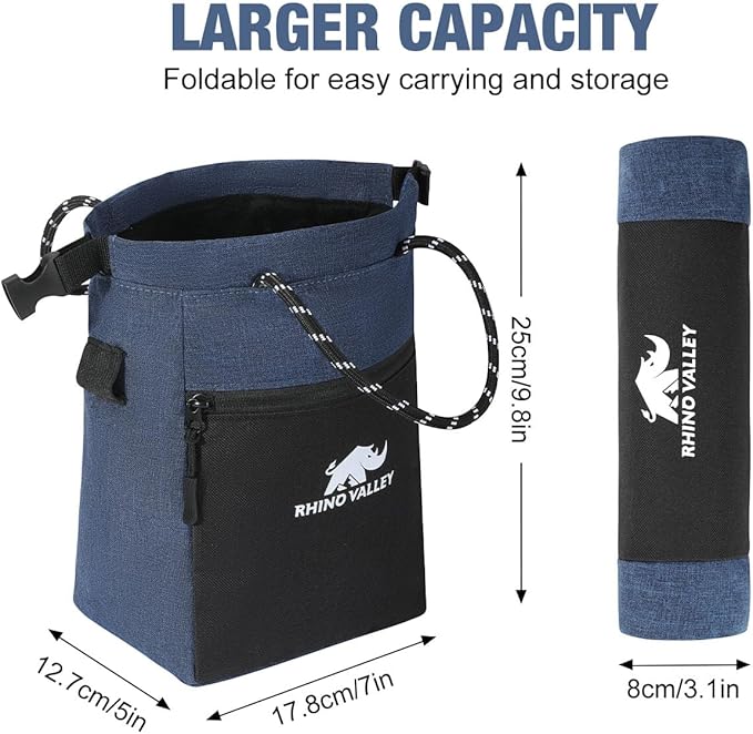 Rhino Valley Chalk Bag for Rock Climbing, No Leak Magnetic Climbing Chalk Bag with Handle, Climbing Chalk Bucket Gear with Adjustable Belt Zipper Pockets for Cross Fit, Weight Lifting