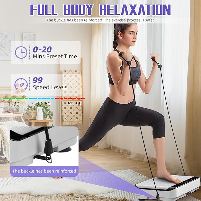 Vibration Plate Exercise Machine with Bluetooth for Lymphatic Drainage – 400lbs Capacity with 9 Preset Modes & 99 Speed Level, Home Gym Equipment for Whole Body Vibrating Workout, Weight Loss & Toning