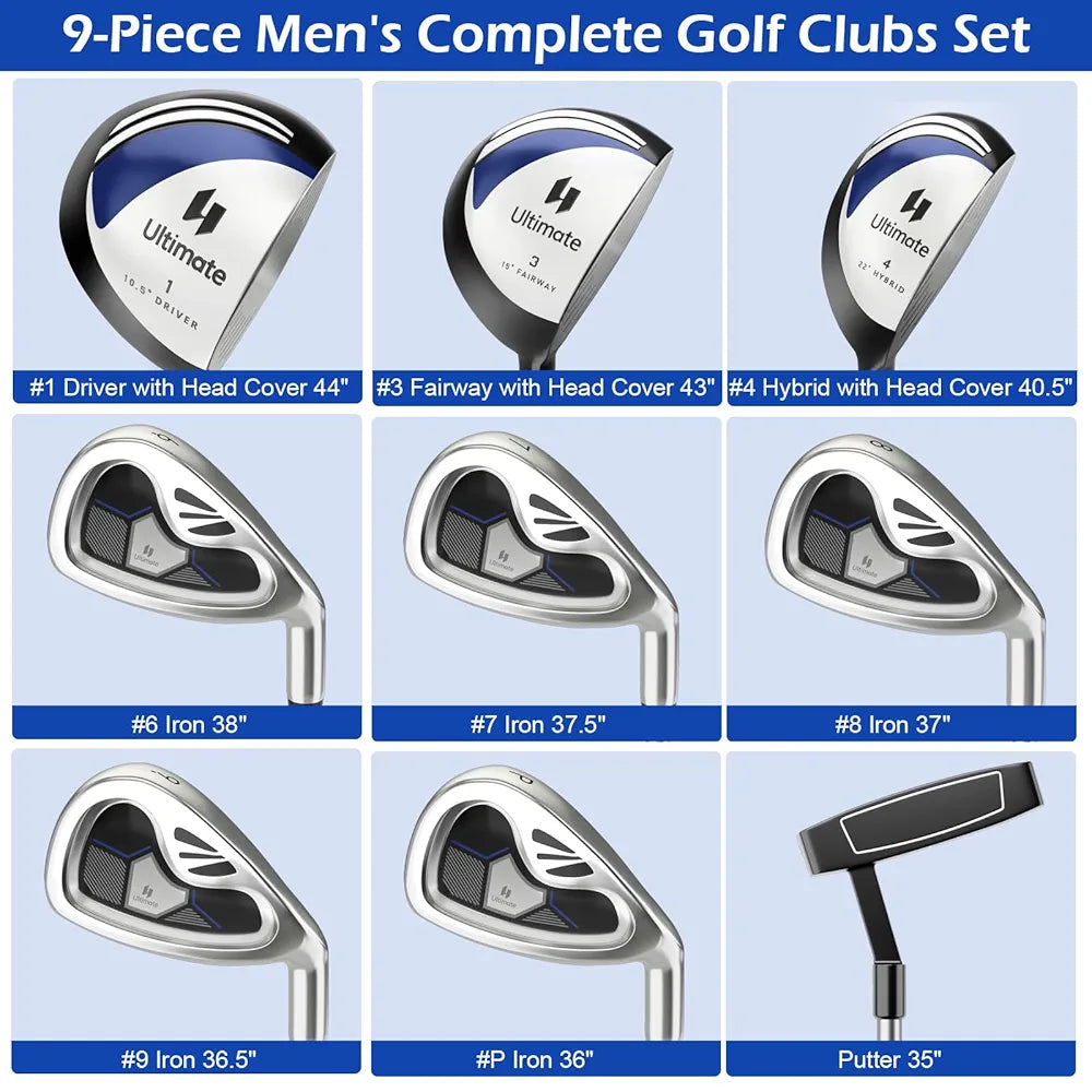 Tangkula 9/10 Pieces Men's Complete Golf Clubs Set Right Hand, Includes 460cc Alloy #1 Driver & #3 Fairway Wood & #4 Hybrid & #6/#7/#8/#9/#P Irons & Putter, Golf Club Set