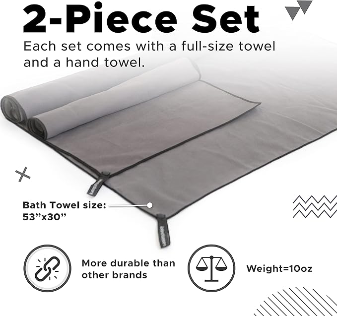 Travel Towel Fast Drying Lightweight - Microfiber Quick 2 Pack