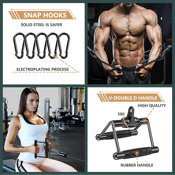 Solid Steel Cable Machine Accessories for Home Gym, Triceps Pull Down Attachment, Cable Attachments for Gym, LAT Pull Down Attachment Weight Fitness