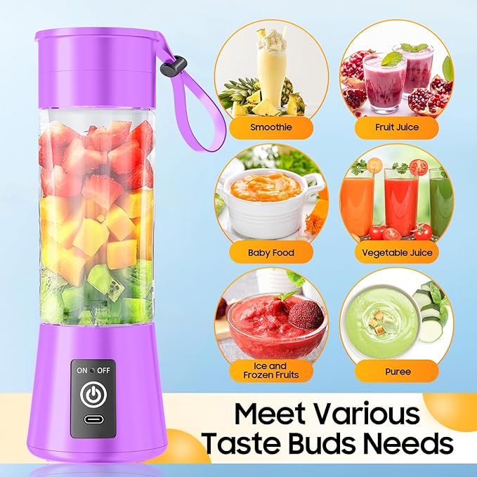 Portable Personal Size Mini Blender - 2025 Upgraded Cordless Blender for Smoothies & Shakes, Type-C Rechargeable, 380Ml Traveling BAP Free Juicer Cup for Sports/Travel/Home, 20000Rpm/Min Speed