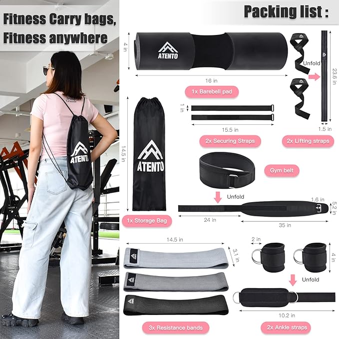 ATENTO 10Pcs Barbell Pad Set with Weight Lifting 3 levels 2 Gym 2 Lifting