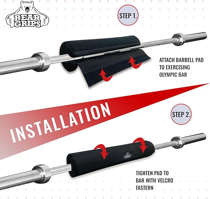 Bear Grips Barbell Pad for Hip Thrusts, Squat Pad Barbell Cushion, Gym Bar Pad, Barbell Pad Set, Workout Pad, Neck Pad for Squat Bar