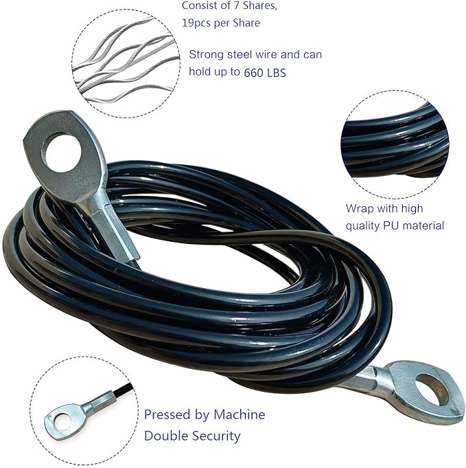 KORIKAHM Fitness Pulley Cable 118/157 / 197/236 Inch, LAT Pulldown Cable Replacement Gym Thick 6mm for Pulley System Cable Machine Accessories, PU Coating Steel Wire Rope with Stopper Ball