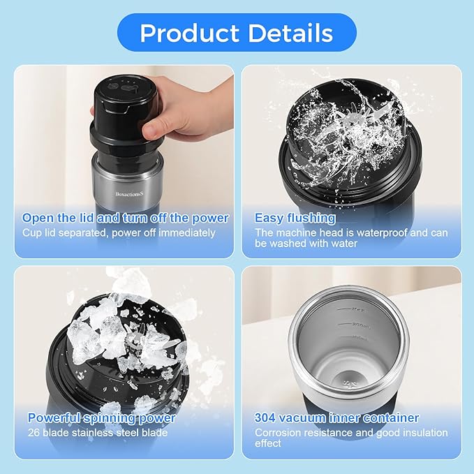 Flip Portable Blender,protein shaker,for-Smoothies, Shakes, Juicing,Egg white Powder,with Insulated Cup, USB Charging, Easy to Clean ,Black.