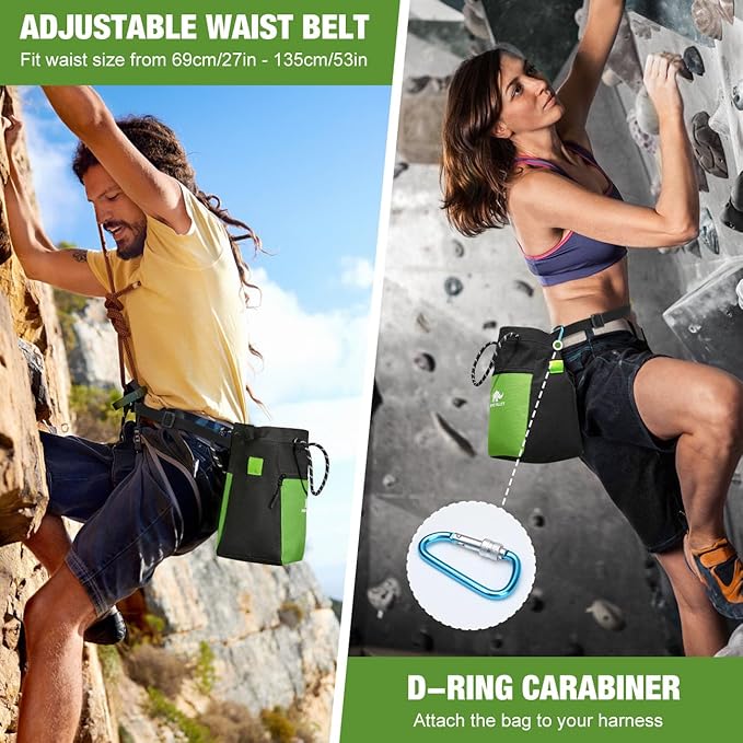 Rhino Valley Chalk Bag for Rock Climbing, No Leak Magnetic Climbing Chalk Bag with Handle, Climbing Chalk Bucket Gear with Adjustable Belt Zipper Pockets for Cross Fit, Weight Lifting