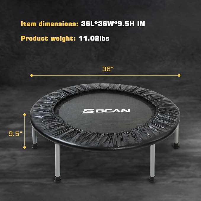 BCAN 36/38 Mini Trampoline Rebounder Trampoline for Adults 170lbs/300lbs Small
