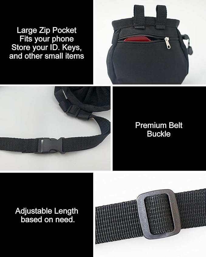 Rock Climbing Chalk Bag with Belt and Zipper Pocket for Fitness Gym Weight Lifting Hunting Bouldering Magnesium Sack