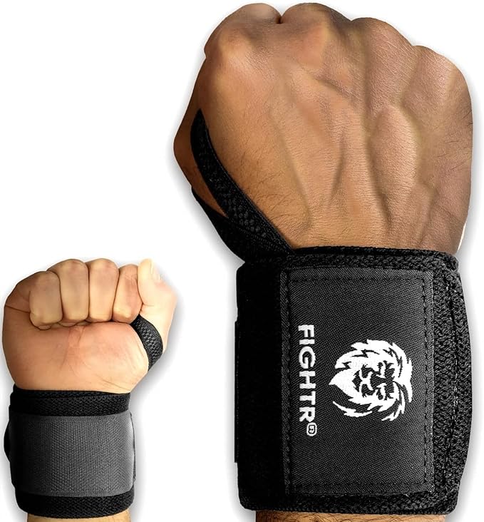 FIGHTR® Fitness Wrist Wraps - for more Grip and less Pain - Pro Quality for Fitness, Powerlifting, Bodybuilding, Weightlifting & Crossfit