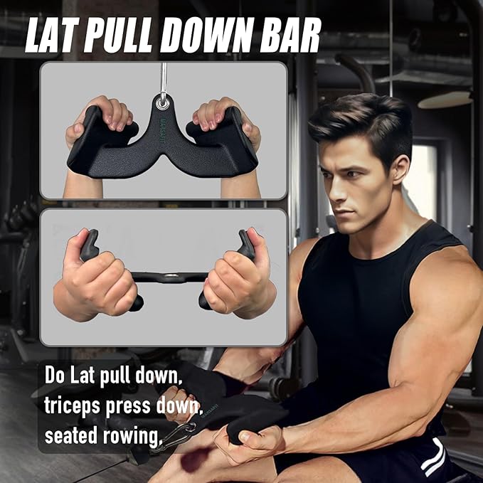 Home Gym Fitness Rowing T-bar V-bar Pulley Cable Machine Attachments, Bicep Curl Tricep Lat pulldown Bar Back Strength Training Handle Grips Lat Pull Down Bar Press Down Exercises