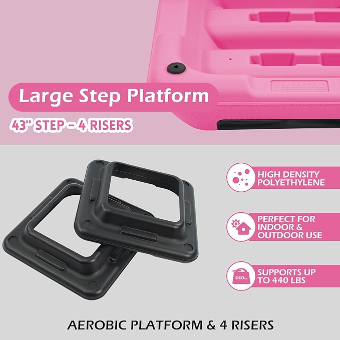 Step Aerobic Platform, Exercise Step with 5 levels Adjustable Height, 4 Stackable Risers, Fitness Training Workout Stepper for Home Gym, Cardio Strength, Multiple Options