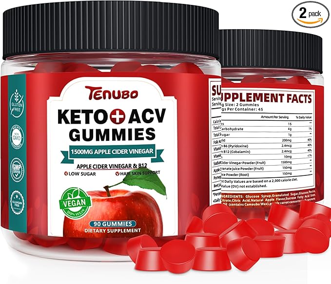 (2 Pack) 90 Count Keto ACV Gummies Formula with 1500MG 180 Count Keto ACV Gummies, Keto ACV Gummies Diet Supplement for Women Men - Low Sugar & Gluten Free