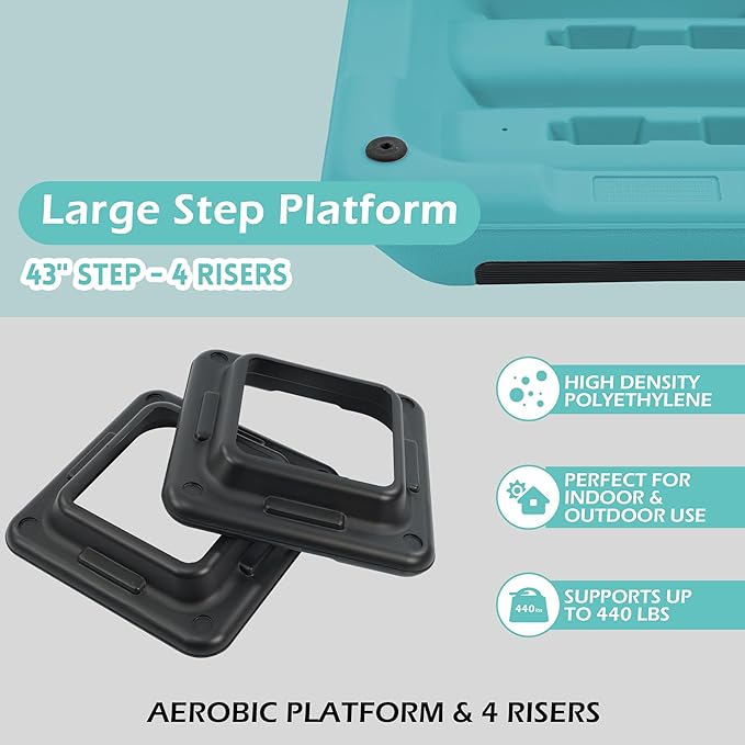 Step Aerobic Platform, Exercise Step with 5 levels Adjustable Height, 4 Stackable Risers, Fitness Training Workout Stepper for Home Gym, Cardio Strength, Multiple Options