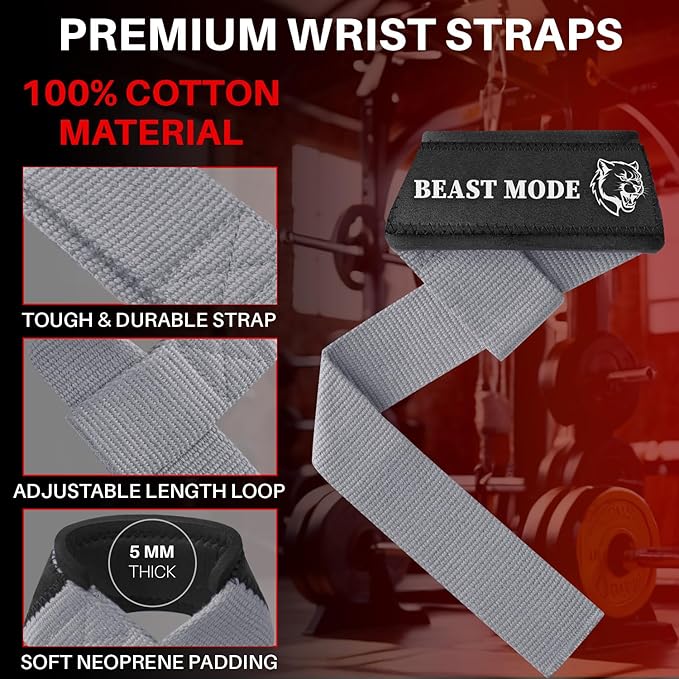 TECEUM Wrist Lifting Straps with Neoprene Padding Support β Heavy Duty Wrist Workout Straps For Men and Women β Ideal for Powerlifting, Strength Training, Bodybuilding