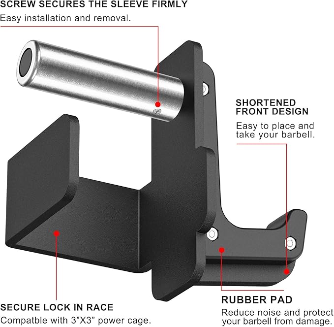 SELEWARE Solid Steel J Hooks for 2" x 2" or 3" x 3" Tube Power Cage with 1" or 5/8" Hole Squat Rack Attachment, J-Hook Barbell Holder for Power Rack, Set of 2