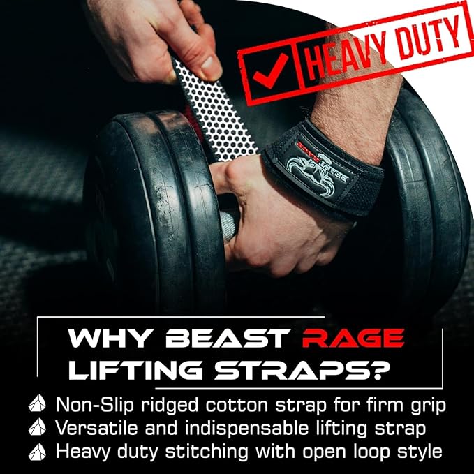 BEAST RAGE Lifting Straps for Weightlifting, Weight Lifting Straps Gym Power Workouts Lifting Wrist Straps Padded Cotton Men Women Support Lifters Deadlift Straps Hard Pull Exercise Straps