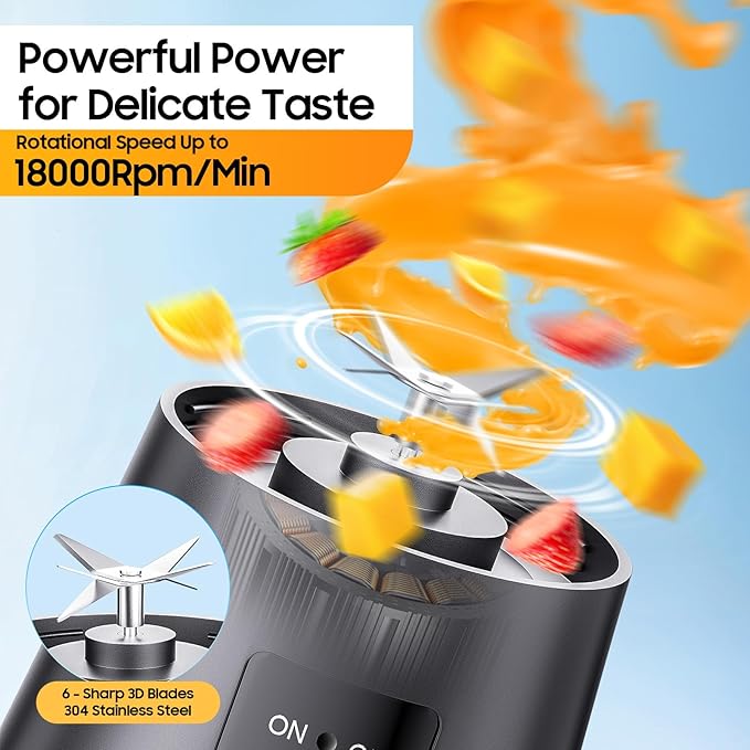 Cordless Personal Size Portable Blender - Blender Make Smoothies & Shakes, 12 Oz BAP Free Traveling Cup, Quickly Squeezed in Office/Picnic/Sprots