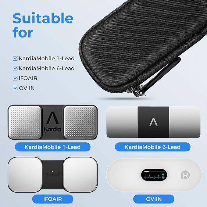 Case for Kardia Mobile EKG Heart Monitor, Hard Case Compatible with AliveCor EKG Device, Heart Monitor Travel Case Comes with Carabiner Clip - CASE ONLY (Black)