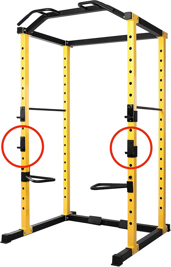 Multi-Function Adjustable Power Cage with J-Hooks, Safety Straps and Optional LAT Pulldown Attachment and Cable Crossover, Multiple Styles