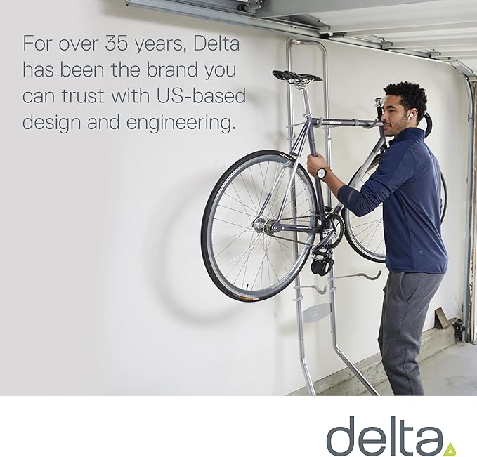 Delta Cycle Michelangelo 2 Bike Storage Rack - Gravity Fully Adjustable Bike Rack Garage For Road, MTB, and Hybrid Bicycles - Vertical Bike Rack Holds Up To 80 lbs