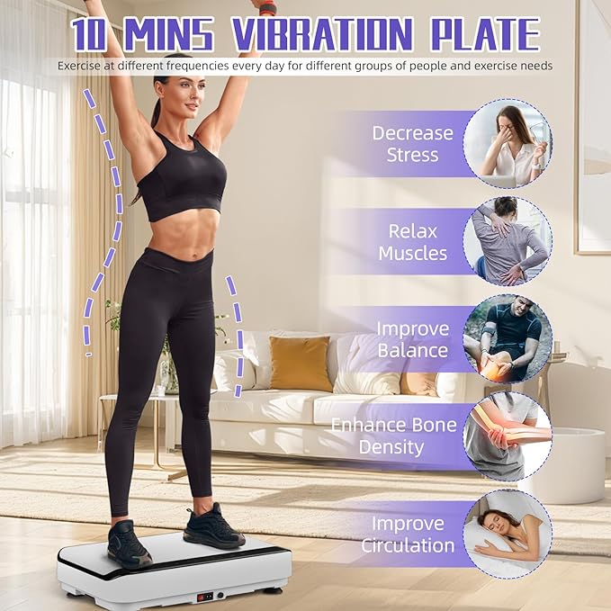 Vibration Plate Exercise Machine with Bluetooth for Lymphatic Drainage – 400lbs Capacity with 9 Preset Modes & 99 Speed Level, Home Gym Equipment for Whole Body Vibrating Workout, Weight Loss & Toning