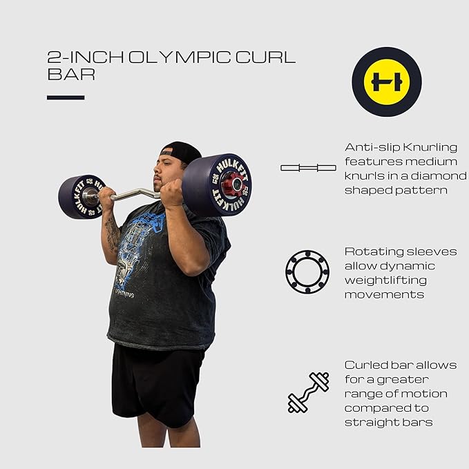 HulkFit 48 Inch EZ Curl Bar Barbell 2 Inch