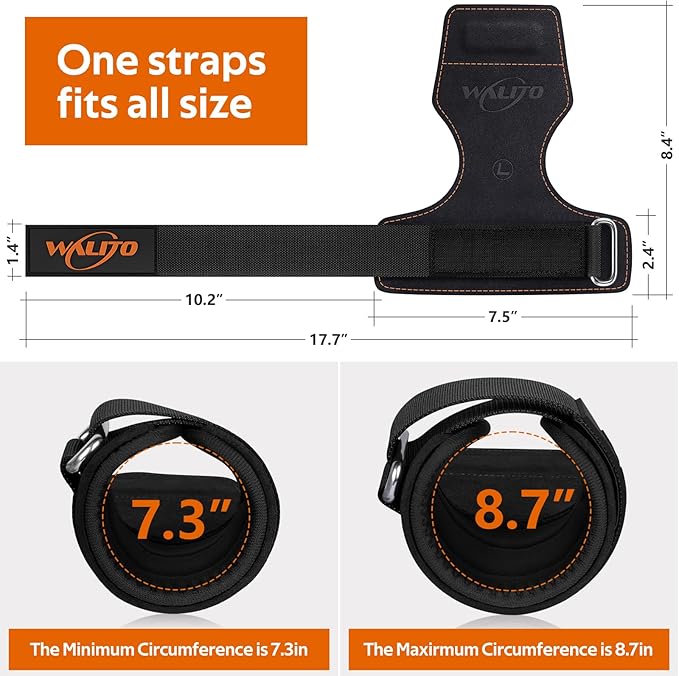 WALITO Weight Lifting Wrist Straps (Pair),Double Layer Leather Grips for Deadlift,Powerlifting and Gym Workouts, Adjustable Neoprene Padded Wrist Wraps - Men/Women, Heavy Duty Support