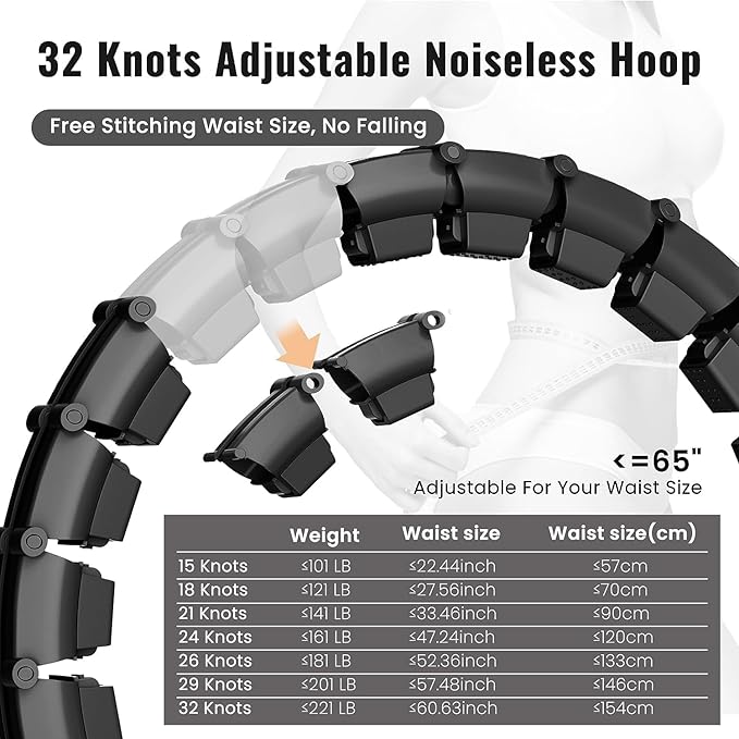 65inch 32 Knots Plus Size Quiet Weighted Hula 2 in 1 Waist