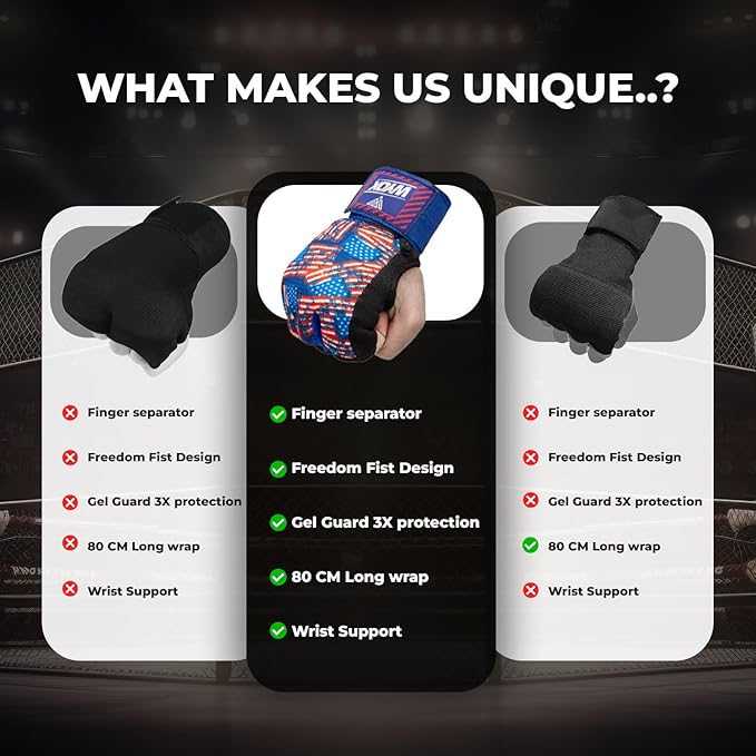 WYOX Gel Boxing Hand Wraps Inner Gloves for Men & Women, 80cm Quick Wrist Straps, Padded Knuckle Protection for Muay Thai Kickboxing, Hand Wraps for Boxing & Martial Arts
