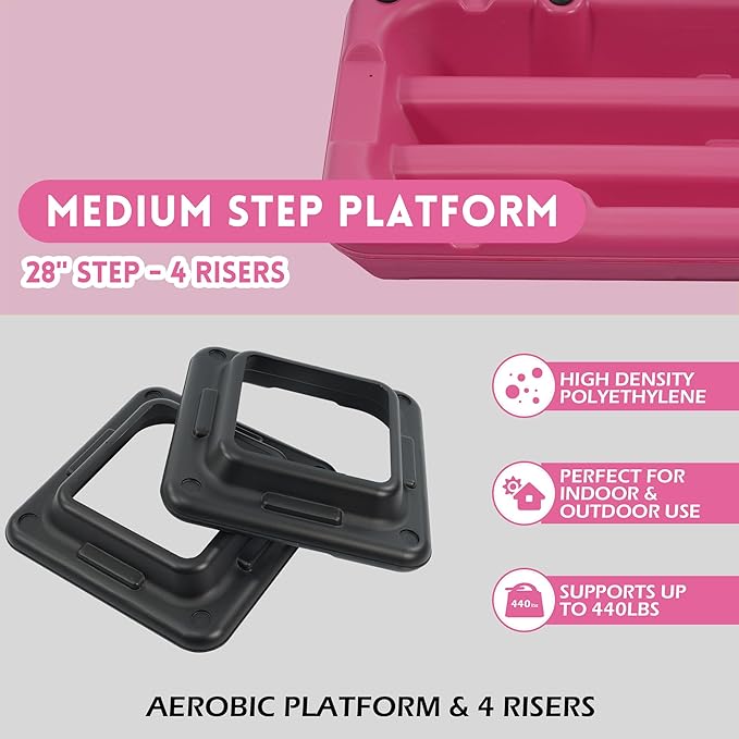 Step Aerobic Platform, Exercise Step with 5 levels Adjustable Height, 4 Stackable Risers, Fitness Training Workout Stepper for Home Gym, Cardio Strength, Multiple Options