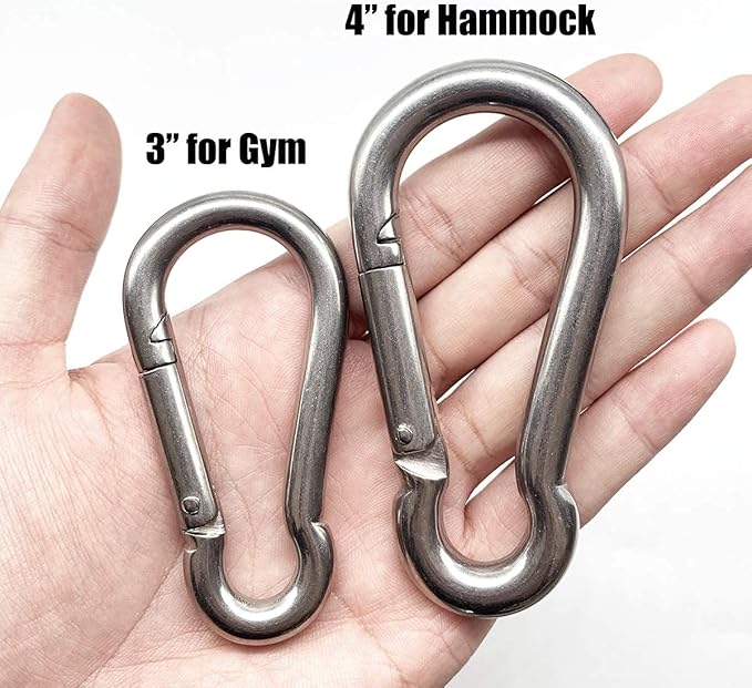 3.15 Inches 4 Inches Stainless Steel Carabiner for Gym Equipment Connection, EFFIET Heavy Duty Spring Snap Hook Clips Buckle for Gym Exercise, Punching Bags, Hiking, Camping